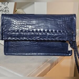 NWT Cato Navy Embossed Wristlet Clutch